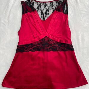 Red Lace Babydoll Top Women's L Red Sexy V Neck Punk Y2K Vintage 90s Renaissance